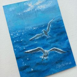 original aceo oil painting seagulls