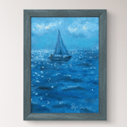 original oil aceo painting sail in the sea