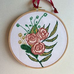 flowers cross stitch pattern garden primitive roses counted chart pink easy roses folk floral embroidery summer xstitch