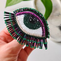 beaded eye brooch, evil eye jewelry, embroidered brooch nazar, boho accessories for women