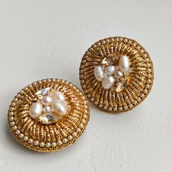 statement earrings , large stud earrings , golden earrings jewelry, wedding earrings