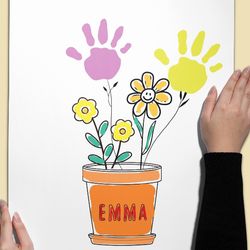 preschool toddler birthday handprint keepsake flower pot coloring page handprint kids printable diy coloring activity