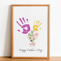 fathers day keepsake, gift for dad, flower handprint printable diy craft, baby kid toddler preschool activity