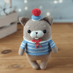 crochet sailor cat, crochet animals amigurumi, stuffed cat toy, handmade cat doll, amigurumi cat plush