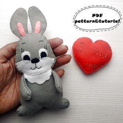 felt bunny pattern, felt pattern, valentine pattern, plush bunny toy sewing pattern, valentines decor, valentine gift