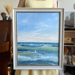 original oil painting with a bright seascape