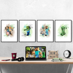 minecraft watercolour set of 4 prints wall art poster