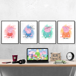 peppa pig watercolour set of 4 prints