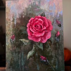 magenta rose oil painting on canvas