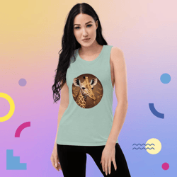 round logo giraffe bundle, giraffe vector, giraffe retro ladies’ muscle tank