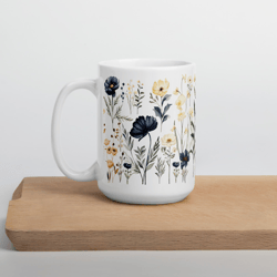 mug 15 oz, coffee mug, floral botanical mug, ceramic mug