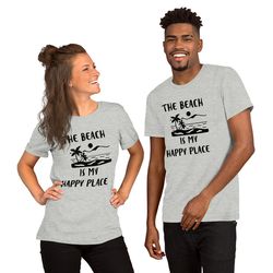 'the beach is my happy place' printed t-shirt in variety of pastel colors