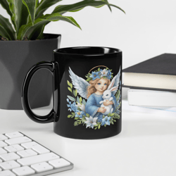 black glossy mug, cute fairy glossy mug - gifts for friends - coffee lover - personalized mug - 11oz, 15oz mug