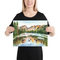 rocky mountains lake painting watercolor print giclee print wall decor emerald lake art landscape scenery national park