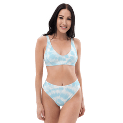 blue and white spiral pastel tie dye recycled high-waisted bikini