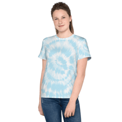 blue and white spiral pastel tie dye youth crew neck t-shirt