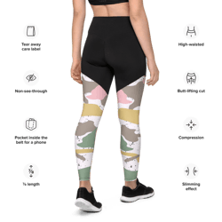 modern girly camo mix colored seamless pattern sports leggings