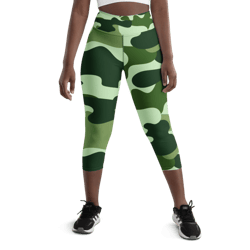 military green camo pattern yoga capri leggings