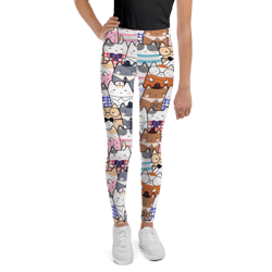 cute cats kawaii seamless pattern youth leggings