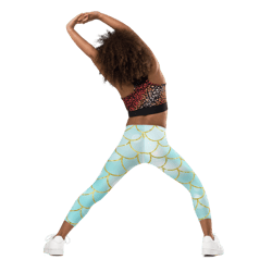 mermaid scales aqua teal & gold pattern kid's leggings