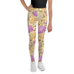 chrysanthemum flowers seamless pattern youth leggings