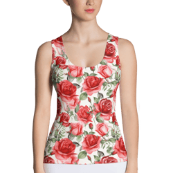 Red Rose Flowers Seamless Pattern Sublimation Cut & Sew Tank Top