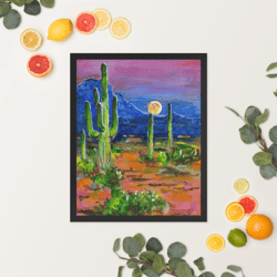 colorful cactus landscape wall decor print