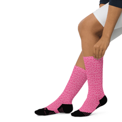 white outline polka dot hearts on the pink background basketball socks