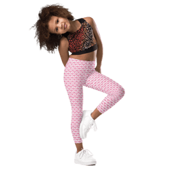 pink hearts on the white background kid's leggings