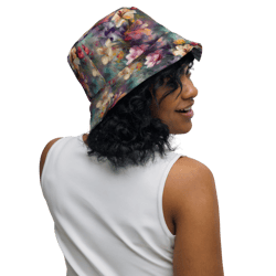 beautiful romantic flowers chic floral pattern reversible bucket hat