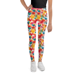 colorful watercolor hearts cute girly pattern youth leggings