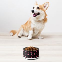 pink hearts on the black background pet bowl