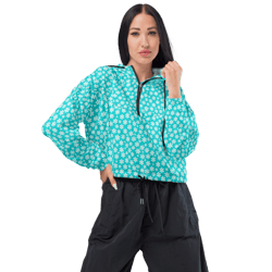 simple white and blue floral pattern women’s cropped windbreaker