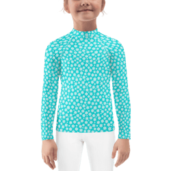 simple white and blue floral pattern kids rash guard