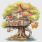TreeHouse Cross Stitch Pattern PDF Counted House Village - Fabulous Fantastic Magical Cottage - Cottage in Garden - 5 Sizes.png