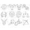 Zodiac Cliparts. Sketches of zodiac signs on a white background. Aries, Taurus, Gemini, Cancer, Leo, Virgo, Libra, Scorpio, Sagittarius, Capricorn, Aquarius, Pi