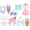 Blue-purple on-ear kawaii cat ear headphones. Kawaii purple bird with a waffle cone on its head. White female kawaii backpack with rabbit ears. Unicorn sleep ma