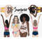 Set of summer tropical clipart with girls. African American girls in swimsuits. Girls in sunglasses. Beach girls. Girl with a cocktail in her hands.