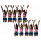 African American fashionable girls in pink tops with white contours and blue denim shorts with multicolored belts and bracelets on their arms stand with their h