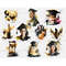 Watercolor Graduation Girls. Black and Gold Watercolor Graduation Balloons. A stack of books with glasses and a Graduation Cap on them. A bottle of champagne wi