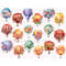 Pastel watercolor illustration of floral hot air balloons with flowers. Festive hot air balloons in orange, blue, blue, green and red for baby girl nursery scra