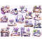 Watercolor purple lilac workplace planner of a girl with purple flowers, table, chair, computer, scenes of purple interiors of rooms with workplaces, purple flo