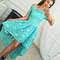 Turquoise lace dress with a skirt of different lengths and short Sleeves prom dress.jpg
