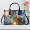 Women PU leather Handbag tote unique Beautiful Art deco design cosmic Gold sun castle moon stars abstract art purse..jpg