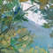 The clear sky visible through the trees gives hope and peace. Fragment of a close-up Original Trees Painting.