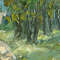 Green trees painting symbolize growth, development and renewal. Fragment of a close-up Original Park Painting.