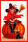 Beauty Girl Seated On A Pumpkin Black Cat Broom Halloween Vintage Poster Repro.jpg