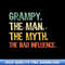 Grampy The Man The Myth Bad Influence Funny Vintage Retro - PNG Sublimation Masterpieces