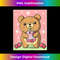 Kawaii Teddy Bear Drinking Strawberry Milk Japanese - Vintage Sublimation PNG Download