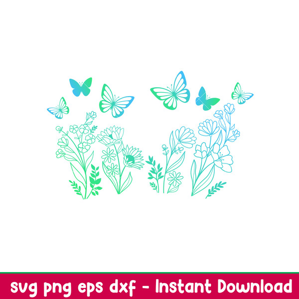 Butterfly Floral Full Wrap, Flowers And Butterflies Full Wrap Svg, Starbucks Svg, Coffee Ring Svg, Cold Cup Svg, png,eps,dxf file.jpeg